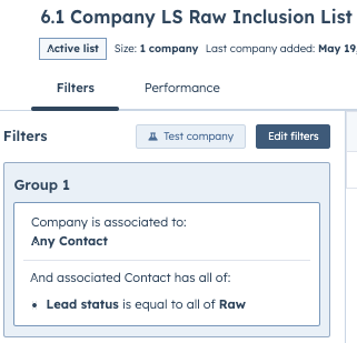 Inclusion list for a company raw lead status